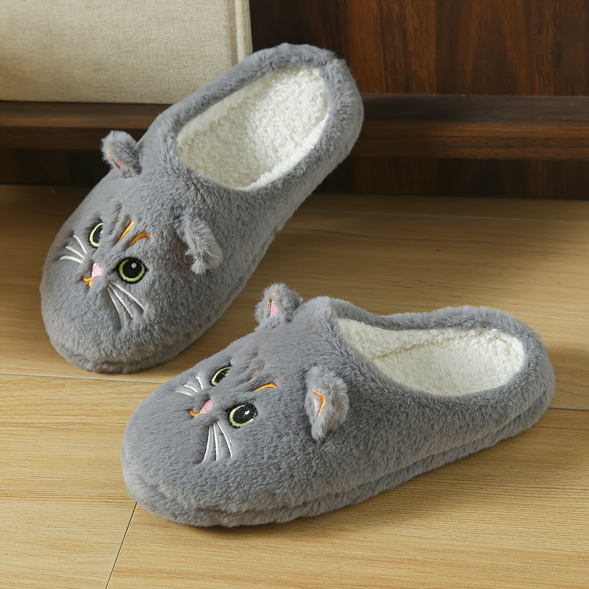 Cozy Cartoon Cat Plush Slippers for Women - LuxyXO