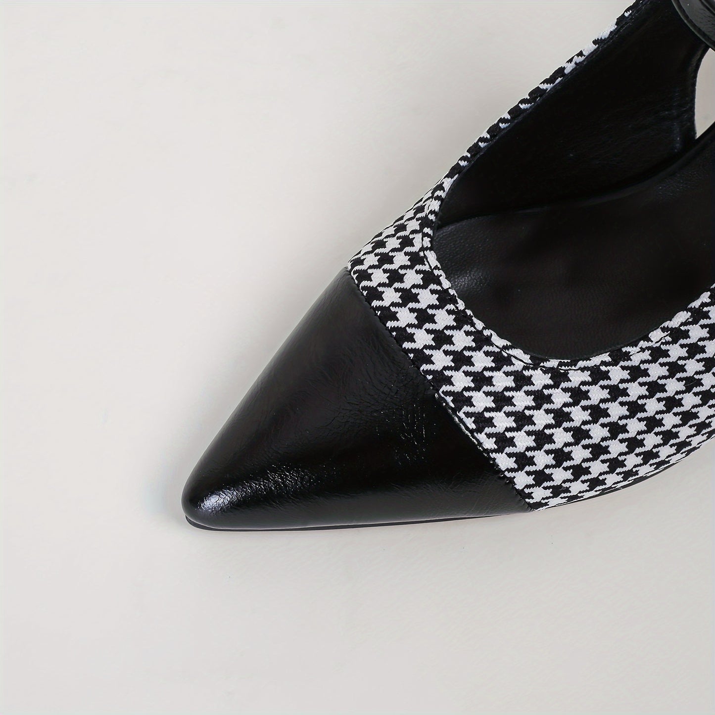 Mid Heel Womens Houndstooth Pattern Ankle Strap Shoes - Soft, Lightweight, Elegant Pointed Toe Dress Shoes with Block Heel, Faux Leather Insole, and Rubber Sole - Perfect for All-Season Wear