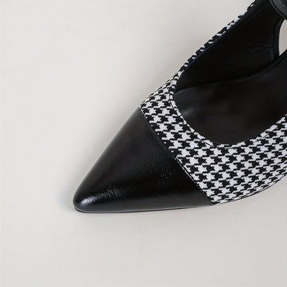 Mid Heel Womens Houndstooth Pattern Ankle Strap Shoes - Soft, Lightweight, Elegant Pointed Toe Dress Shoes with Block Heel, Faux Leather Insole, and Rubber Sole - Perfect for All-Season Wear