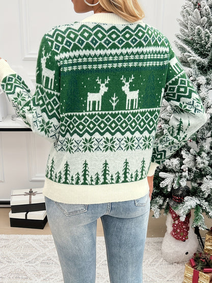 Cozy Winter Crew Neck Sweater - Soft, Long Sleeve, Casual Pullover for Women - Festive Christmas Pattern, Perfect for Fall and Winter Seasons, Women's Clothing