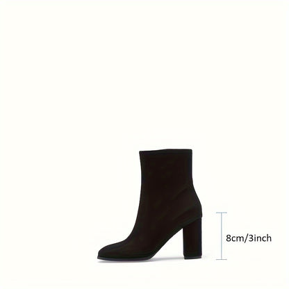 Botines de mujer de 3 pulgadas con tacón grueso y cremallera lateral y puntera cuadrada