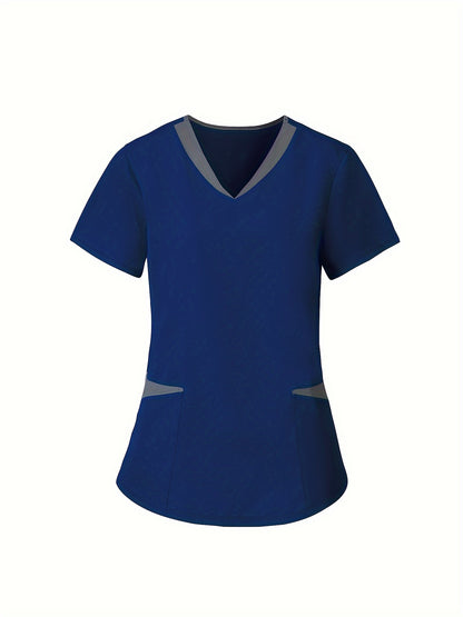 Modern Contrast Trim Scrub Set - 2pcs Health Care Uniform