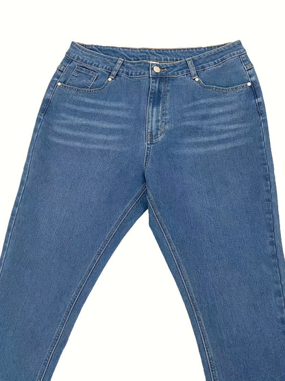 Vaqueros de talle alto, elásticos, con pernera cónica y enrollables, de talla grande