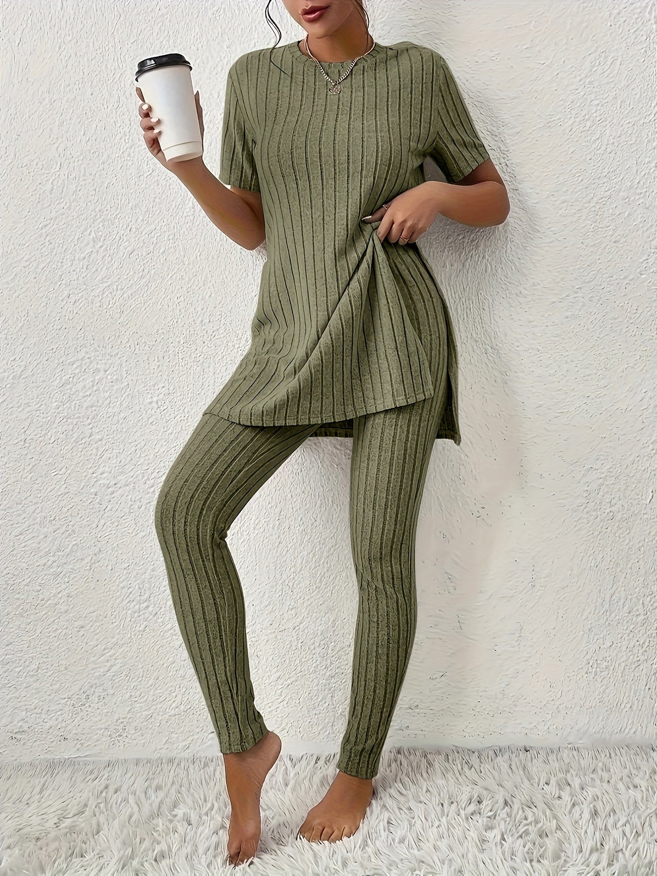 Elevate Casual Chic: Versatile Rib-Knit Two-Piece Set - LuxyXO