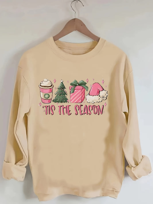 Sudadera con estampado de letras y gráficos navideños, sudadera informal de cuello redondo y manga larga para otoño e invierno, ropa para mujer