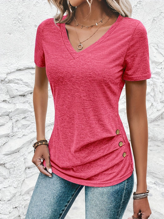 Chic Ruched V-Neck T-Shirt