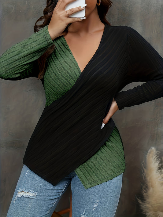 Plus Size Colorblock Ribbed Top