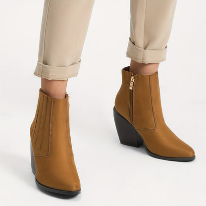 Botines de vaquero con tacón grueso y cremallera lateral para mujer