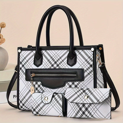 Chic Colorblock Women's Bag Set - Fashionable Tote, Shoulder & Crossbody Bags with Clutch Purse