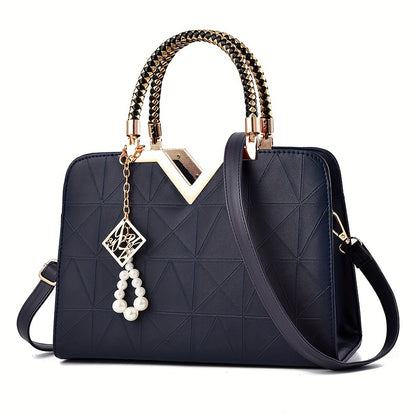 Fashion Top-Handle Handbag for Women, Solid Color Faux Leather Shoulder Bag, with Zipper Closure