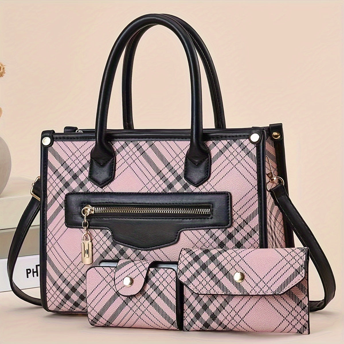 Chic Colorblock Women's Bag Set - Fashionable Tote, Shoulder & Crossbody Bags with Clutch Purse