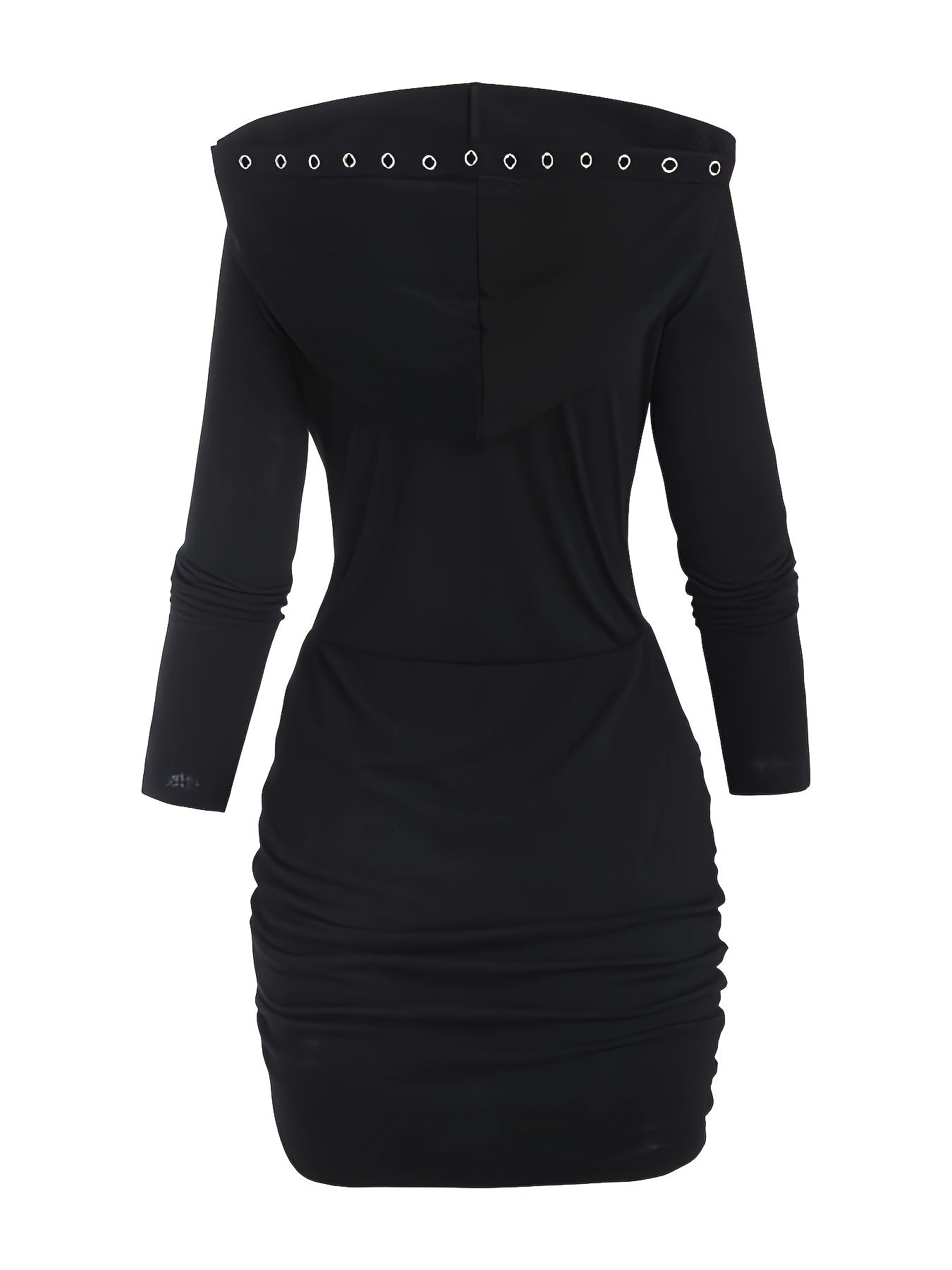 Y2K-Inspired Gothic Hooded Mini Dress - Solid Color, Ruched & Slim Fit with Drawstring Detail, Machine Washable - Perfect for Spring/Fall