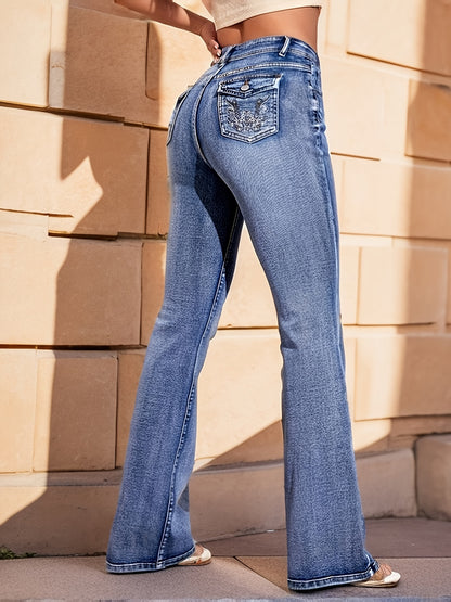 Fashionable Embroidery Flared Jeans - LuxyXO