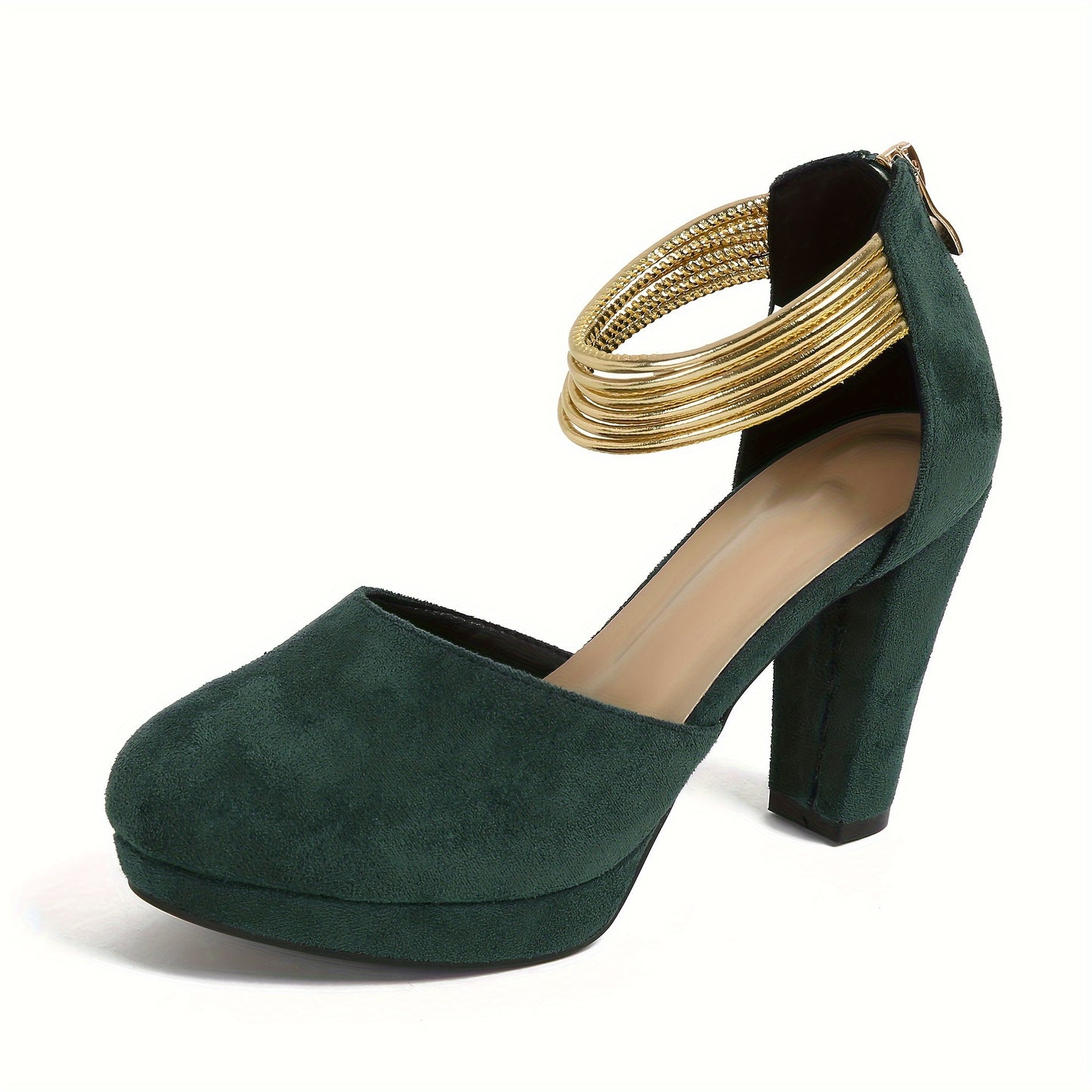 Elegant Women's Chunky Heel Pumps: Water-Resistant, All-Season Slip-On Shoes with Secure Ankle Strap