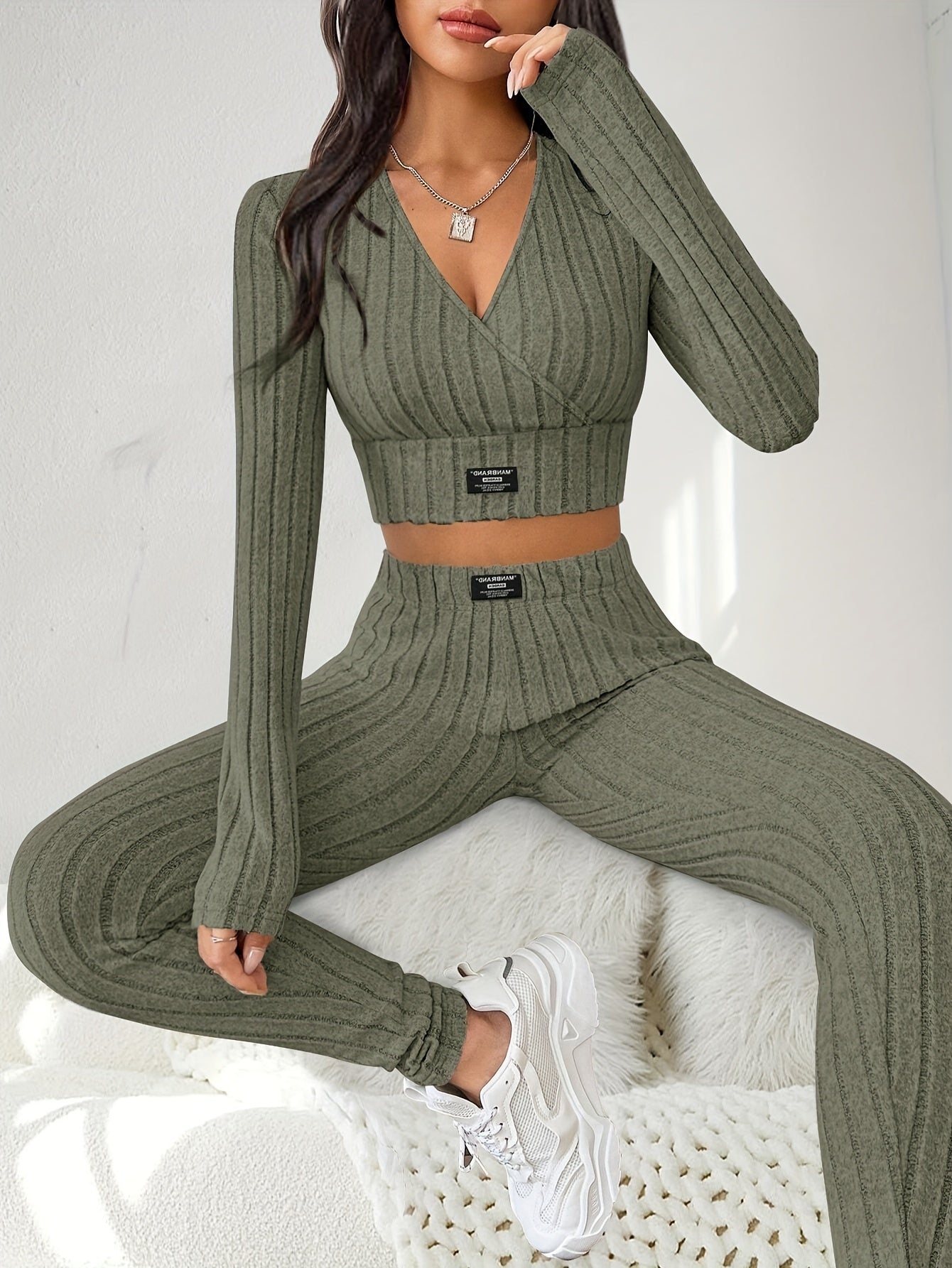 Flattering Ribbed Two-piece Outfit Set - LuxyXO