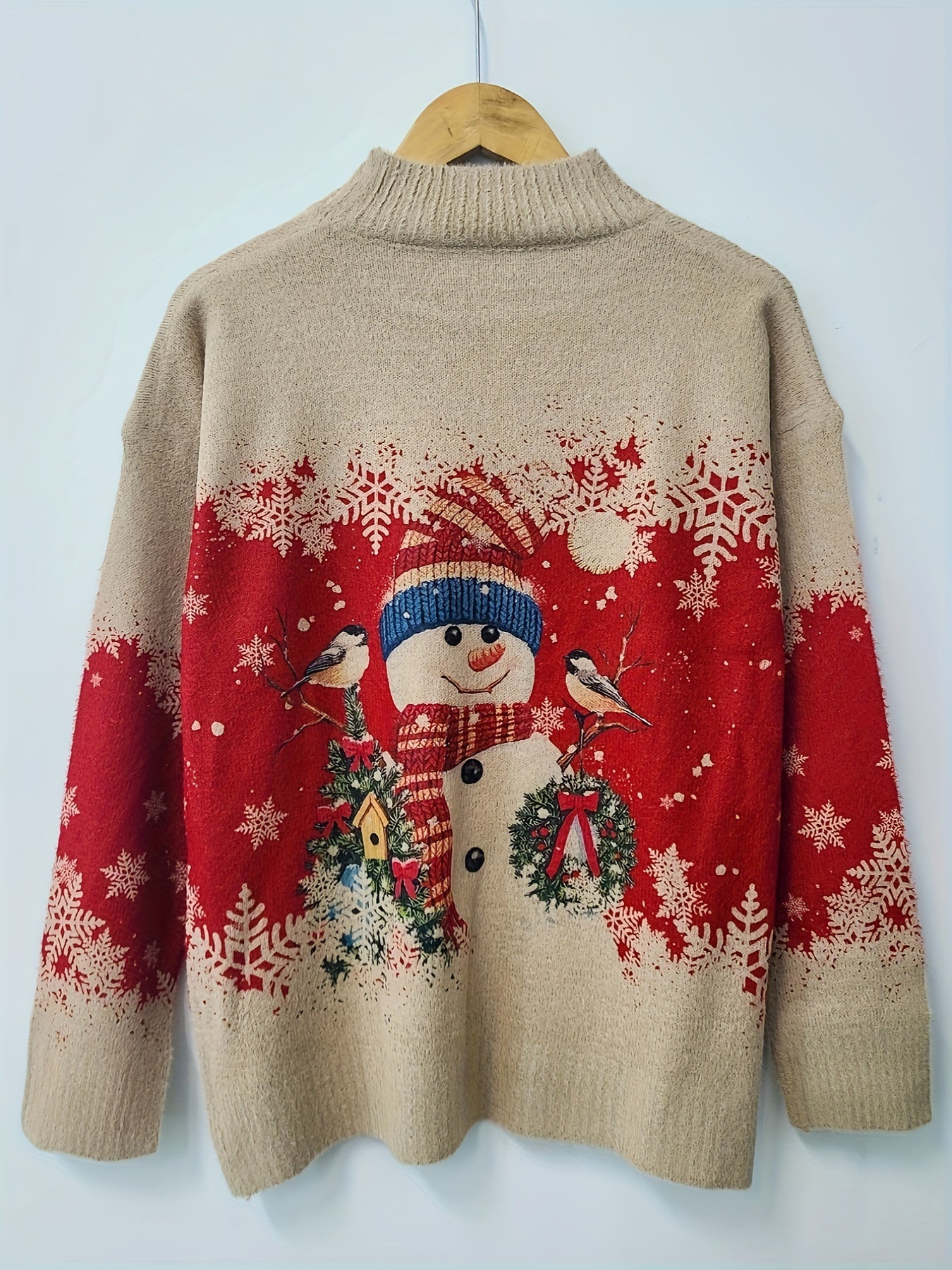 Cozy Winter Essential: Women's Snowman Pattern Crew Neck Long Sleeve Sweater for Fall & Winter