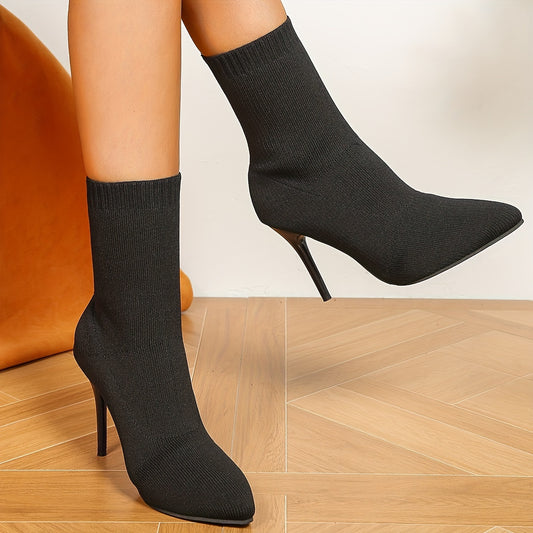 Botas elegantes con tacón de aguja y punta puntiaguda para mujer: muy altas, de color liso, con ajuste elástico, perfectas para cualquier ocasión formal