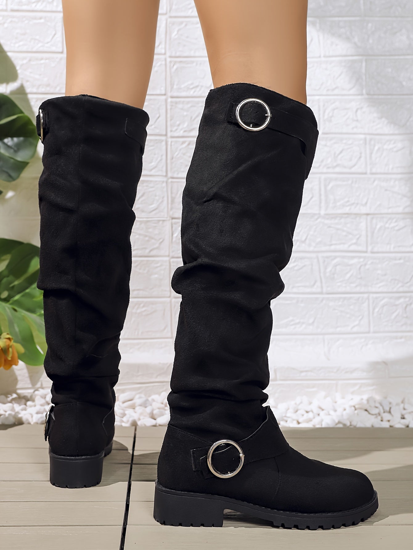 Botas altas hasta la rodilla elegantes y holgadas: botas de invierno cómodas para mujer con tacón grueso, forro de terciopelo, diseño fácil de poner para clima frío: perfectas para salidas informales y uso diario