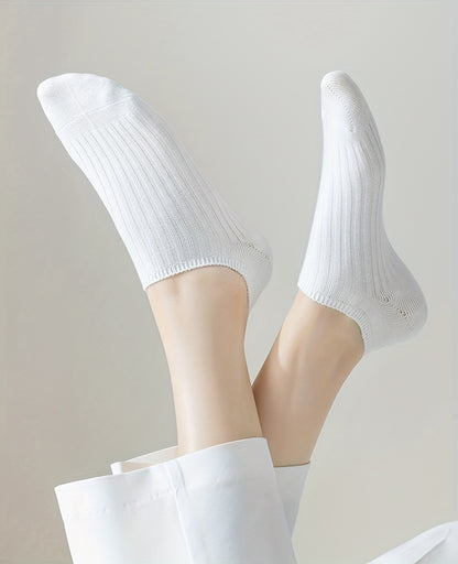 5/10 Pairs Solid Low Cut Socks, Simple & Breathable Unisex Invisible Socks, Women's Stockings & Hosiery