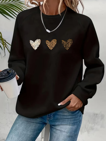 [Moda de temporada] Sudadera informal de cuello redondo de gran tamaño para mujer, tejido de punto 100 % poliéster, jersey de manga larga con patrón geométrico de corazón para otoño/invierno, jersey acogedor, jersey de cuello redondo, sudadera elegante