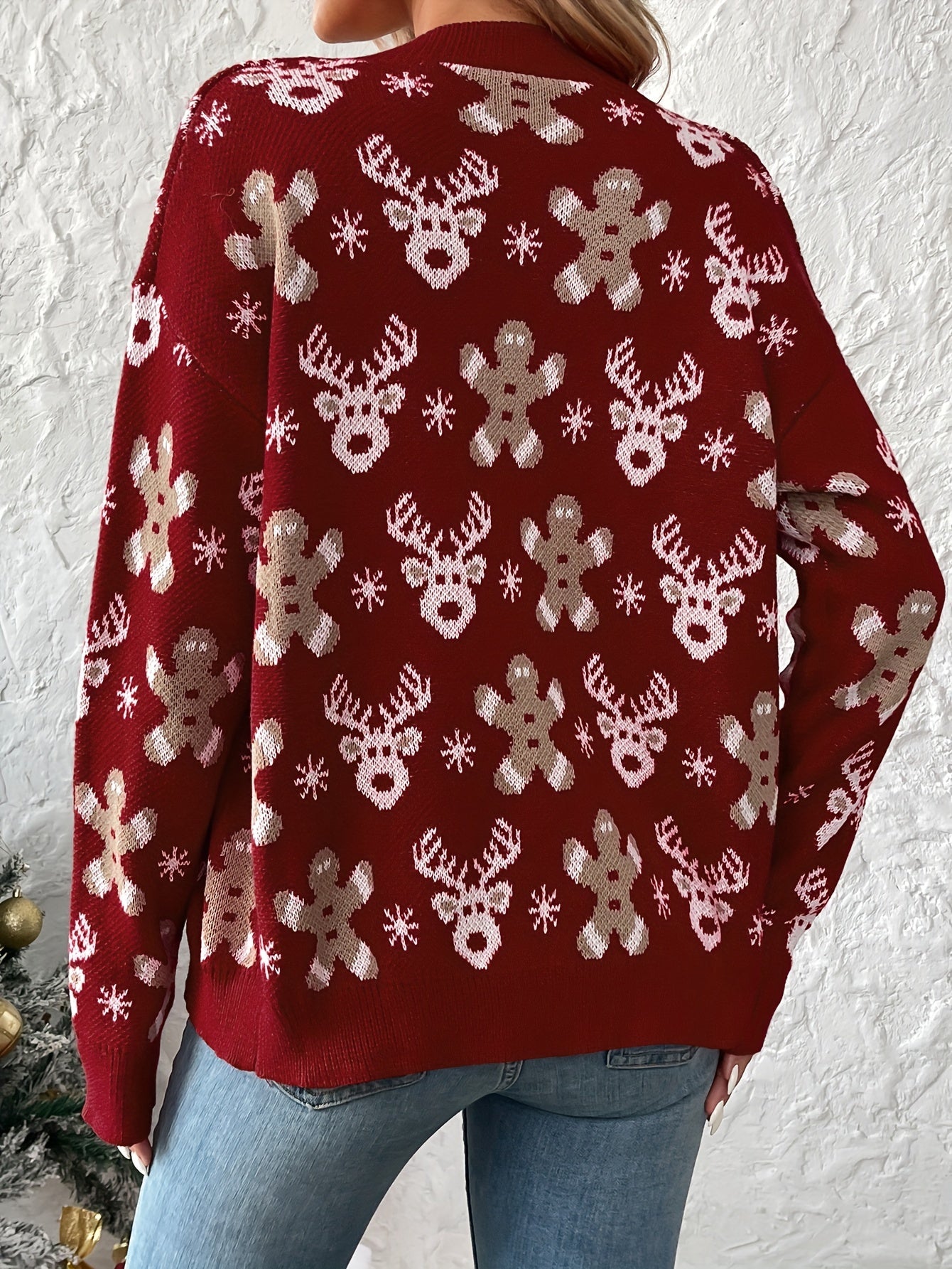 Cozy Christmas Pattern Button Down Knit Cardigan - Elegant V Neck, Long Sleeve, Soft Sweater for Women - Perfect for Winter Holiday Party, Casual Daily Wear, and Gift Giving