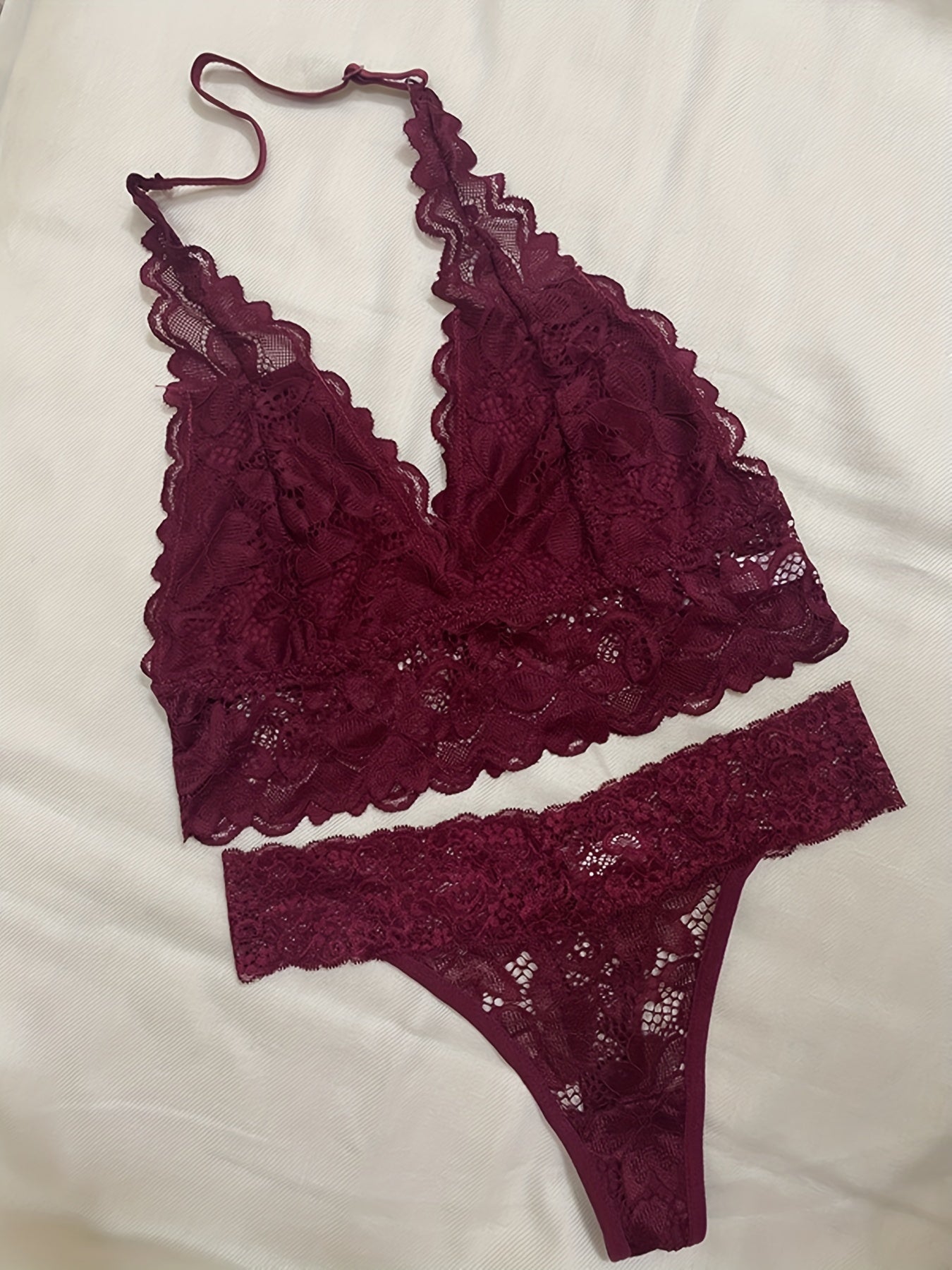 Floral Lace Bra & Panties Lingerie Set - LuxyXO