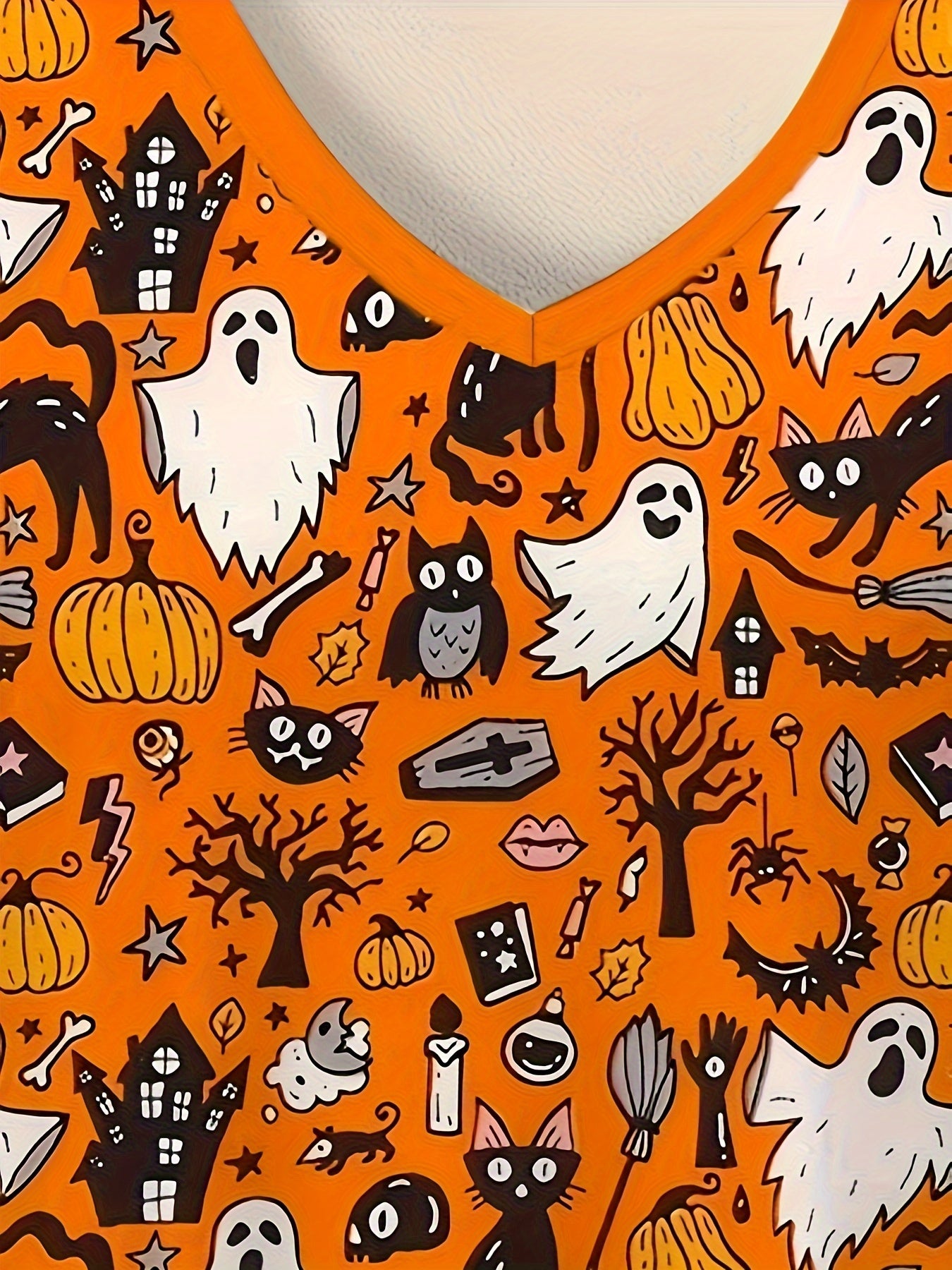 Halloween Printed V-neck Frosted Top, Comfortable Practical Medical Uniform Top, Perfect For Working In Hospitals And Dental Offices, Women's Overalls