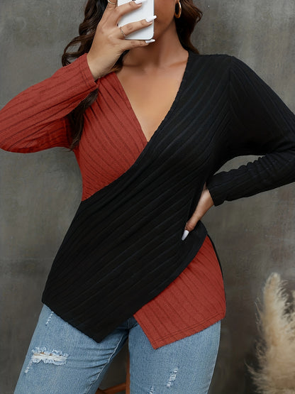 Plus Size Colorblock Ribbed Top