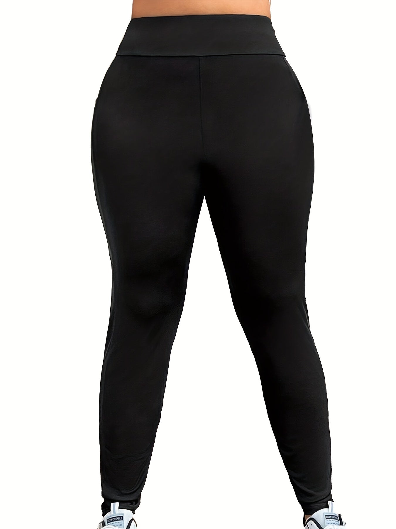 Leggings ajustados elásticos de talla grande con bolsillos laterales: cintura alta, cómodos, transpirables y suaves para primavera y verano: ropa informal de mujer para figuras con curvas