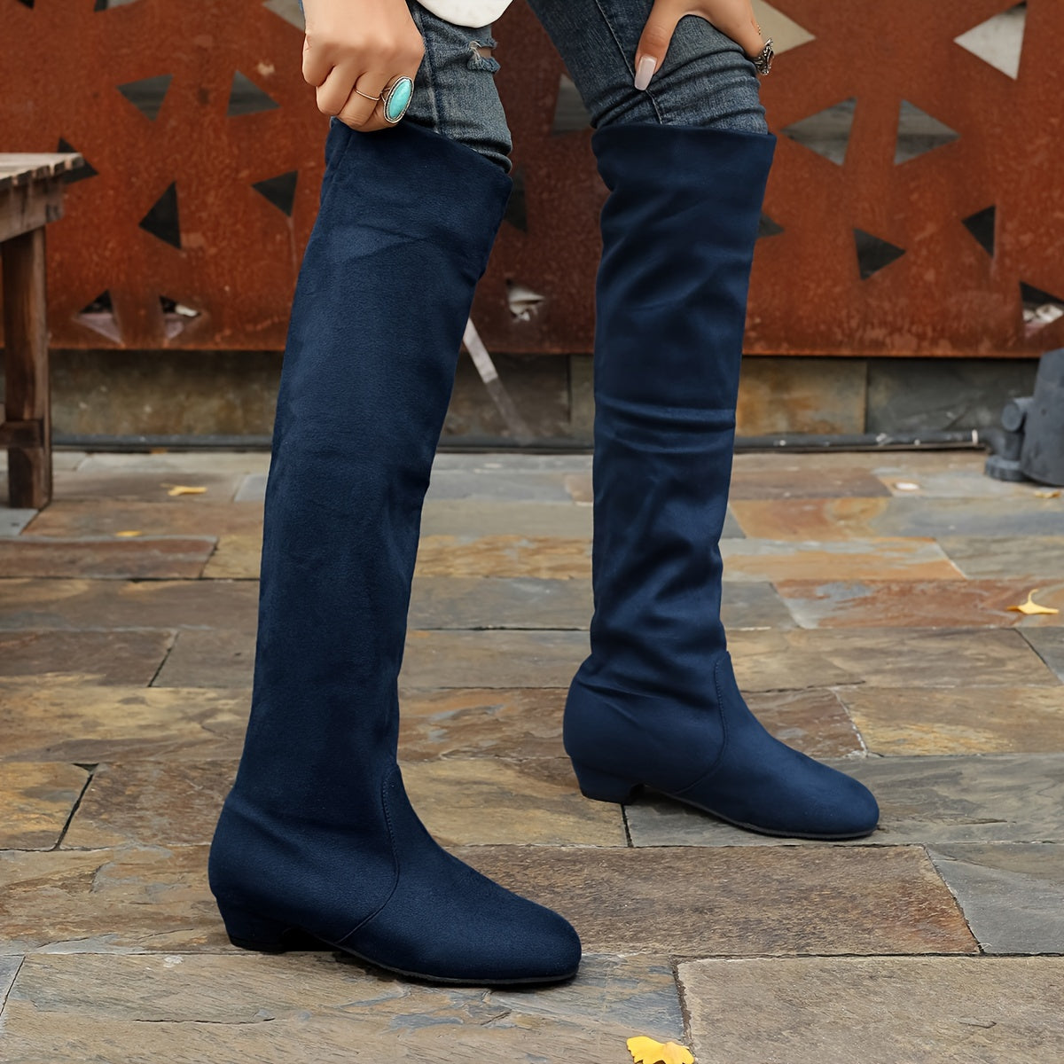 All-Season Comfort & Style: Chic Low Heel, Slip-On Boots with Round Toe & Solid Color for Women - LuxyXO