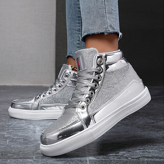 Vibrant Glitter Sneakers for Women - Sparkling Sequins, Lace-Up Platform, Soft Sole, Round Toe, Daily Comfortable Footwear for Casual Occasions