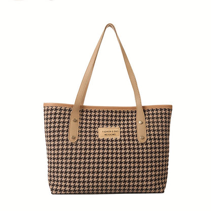 Chic Houndstooth Tote Bag for Women - Spacious & Stylish Shoulder Handbag