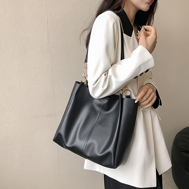 Elegant Women'S Tote Bag - Faux Leather Shoulder Bag