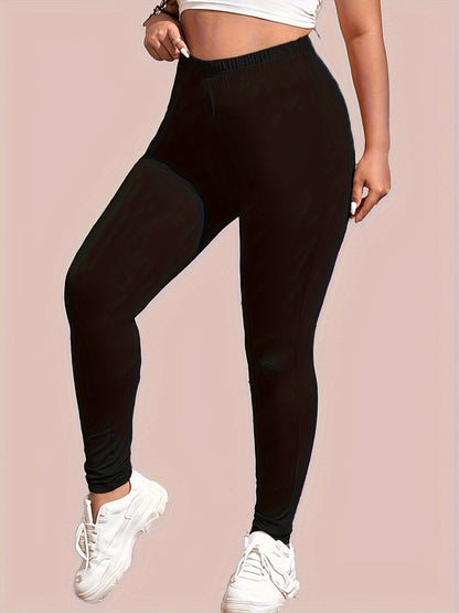 Leggings ajustados elásticos de talla grande: suaves, transpirables, cómodos, para uso diario: ropa informal para mujeres con curvas