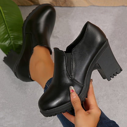 Women'S Classic Thick Heel High Heel Single Shoes Soft Sole Mother Shoes Waterproof Platform High Heel Lightweight Black Work Shoes