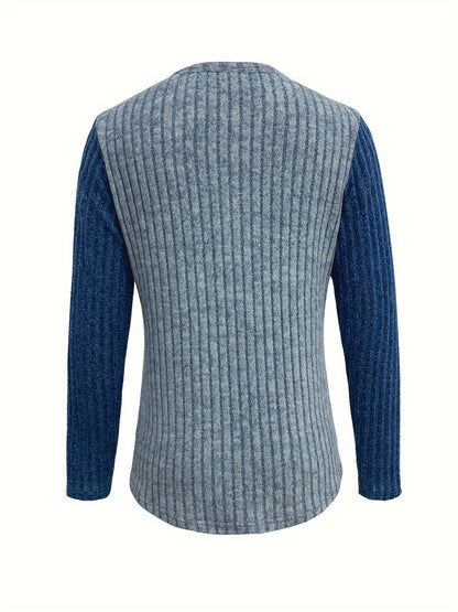 Vibrant Color Block Ribbed Long Sleeve Shirt