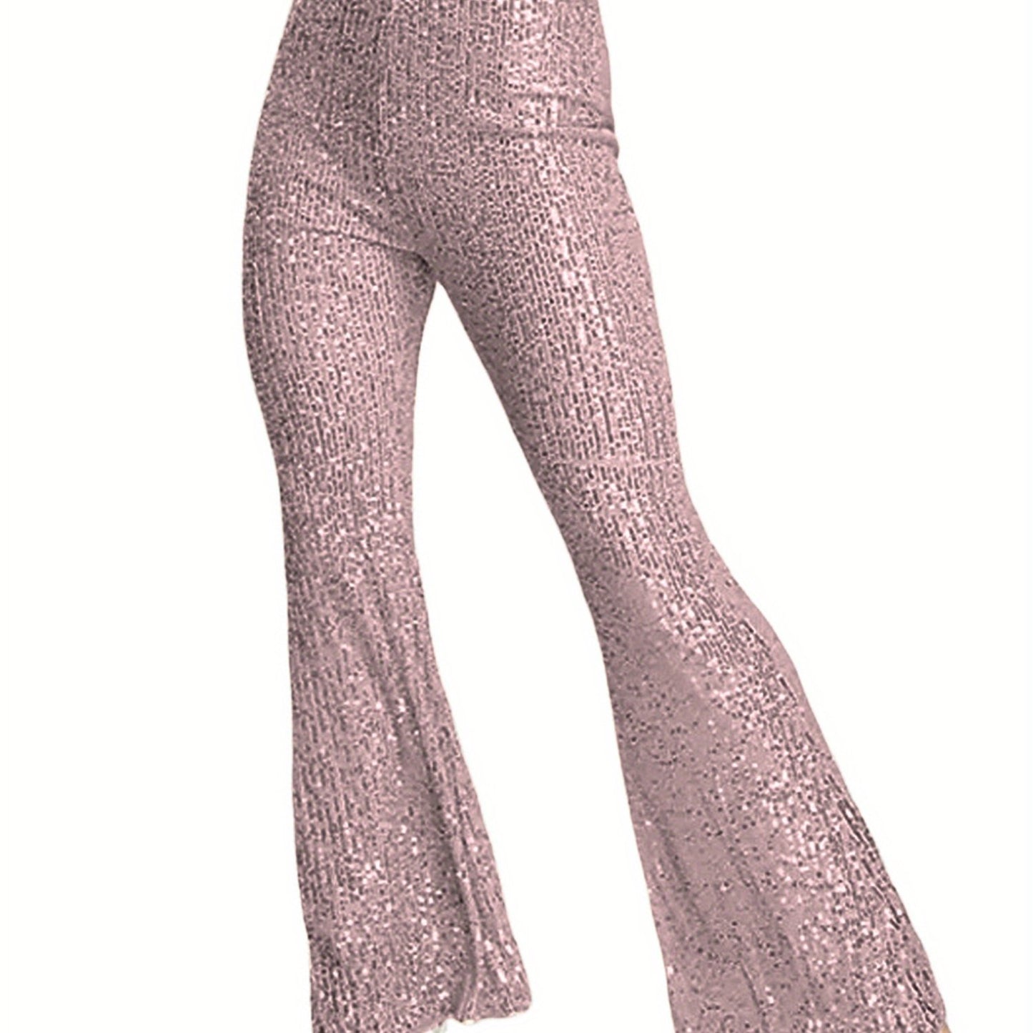 Womens Spring Autumn Slim Flared Pants High Waist Elastic Band Sequins Bell-bottom Pants