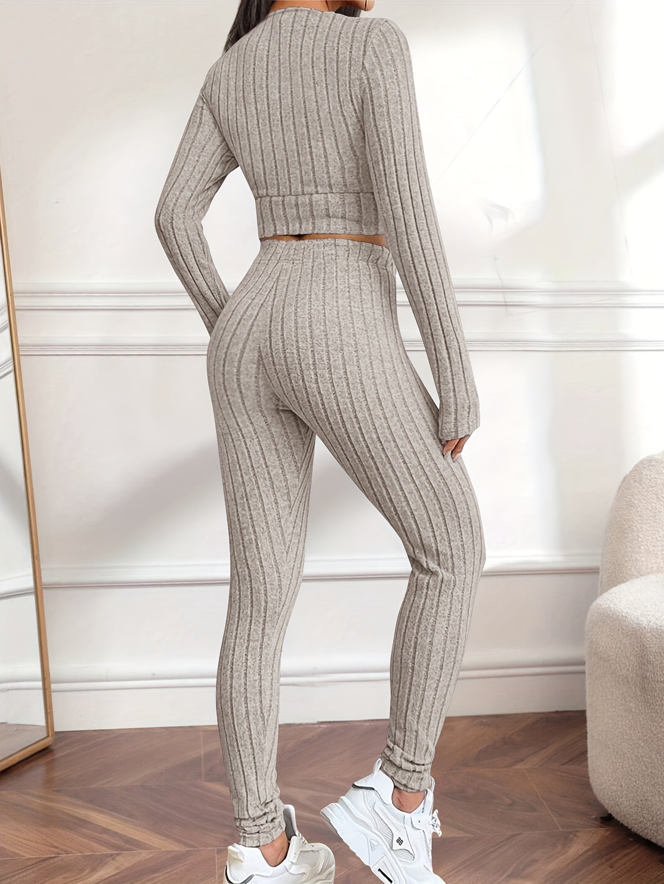 Flattering Ribbed Two-piece Outfit Set - LuxyXO