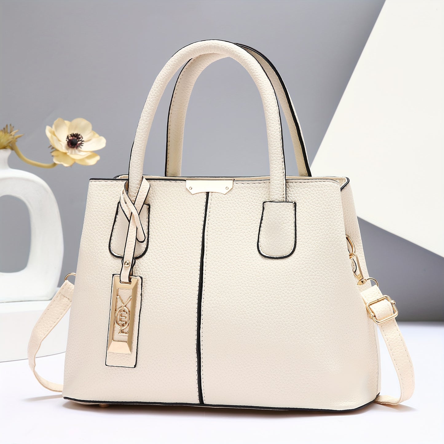 Elegant Faux Leather Tote Bag for Women, Large Capacity Shoulder & Crossbody Handbag