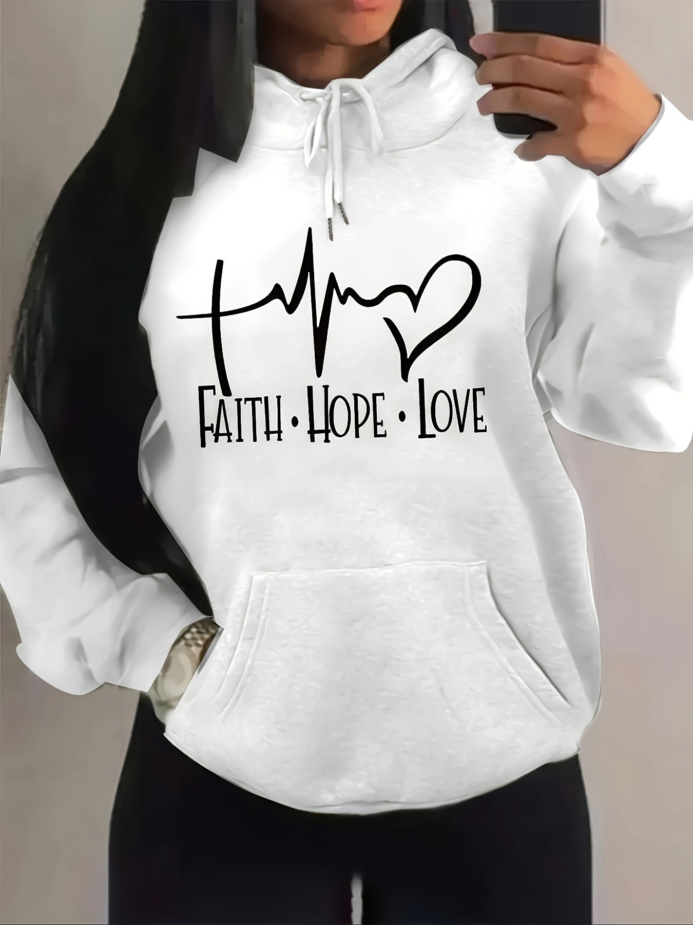 Sudadera con capucha y cordón con estampado de letras y corazones, sudadera informal de manga larga con capucha, ropa para mujer