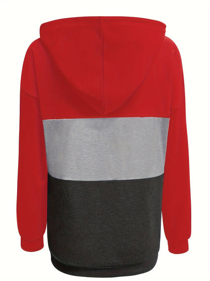 Sudadera con capucha y bolsillo tipo canguro en bloques de colores vibrantes: sudadera con capucha suave, informal, de manga larga con cordón y ajuste relajado: ropa cómoda para el día a día para mujer