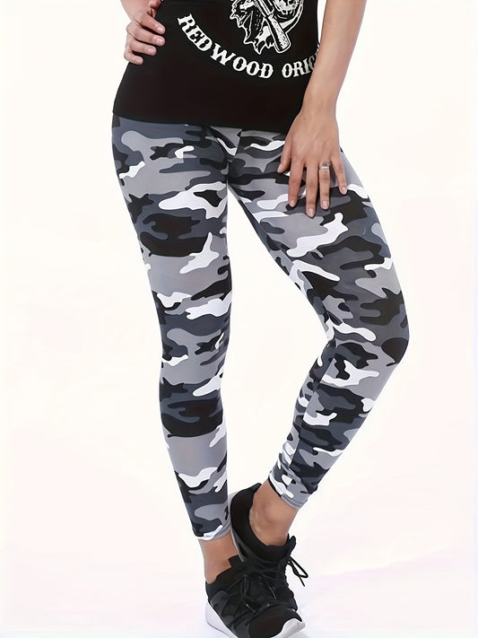 Leggings con estampado de camuflaje de talla grande: ajuste favorecedor para mujeres con curvas, silueta elegante y estilizada, cintura alta cómoda y con soporte, tela elástica en cuatro direcciones para máxima comodidad.