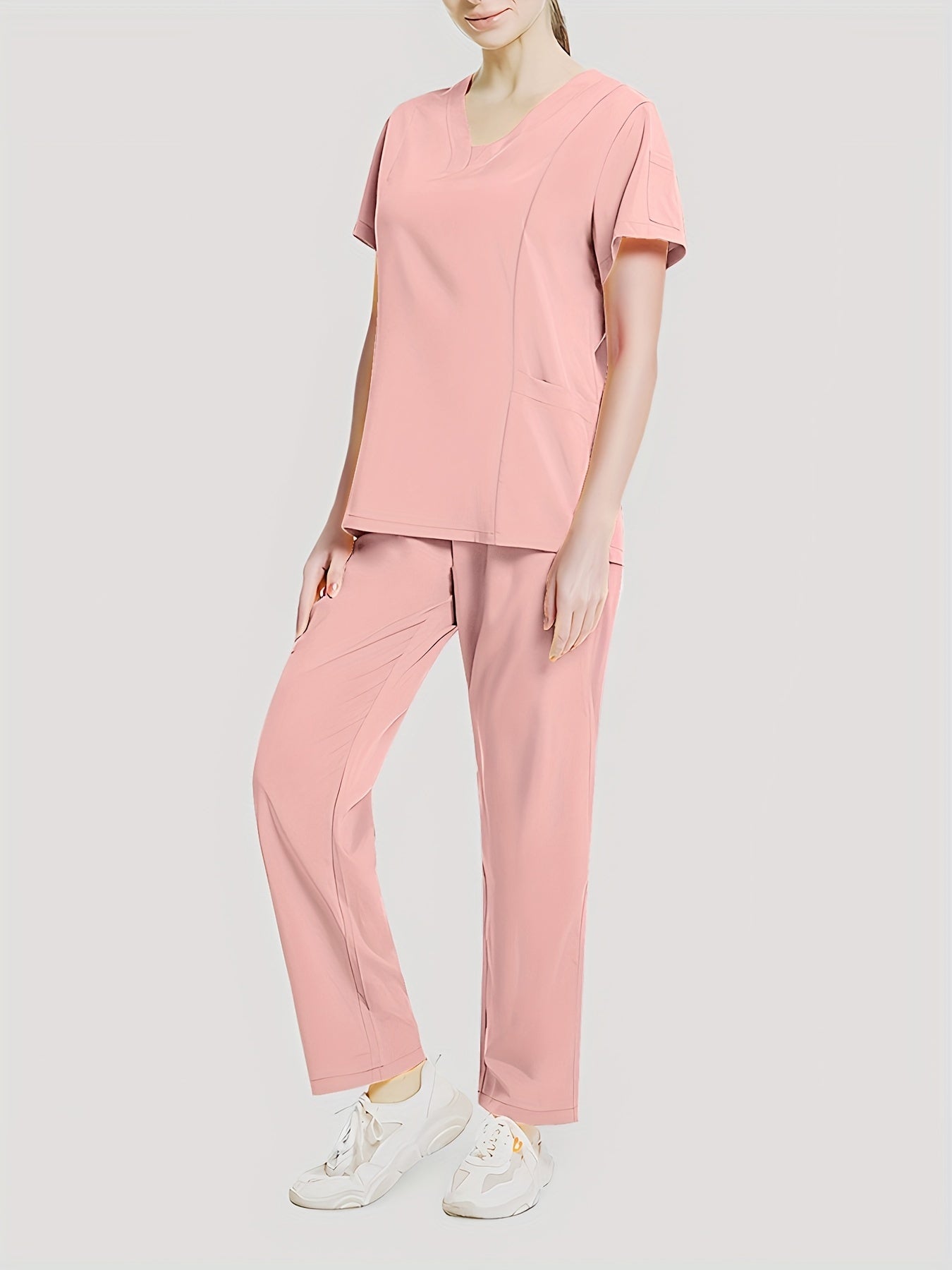 Women's Comfort-Fit Scrub Set – Two-Piece V-Neck Short Sleeve Top & Elastic Pants | Durable, Easy-Care Medical Uniforms for Healthcare Professionals