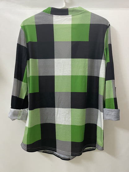 Camisa elegante de franela a cuadros: blusa suave de manga larga con cuello en V y ajuste relajado para uso diario, ropa informal de mujer para la temporada de otoño e invierno