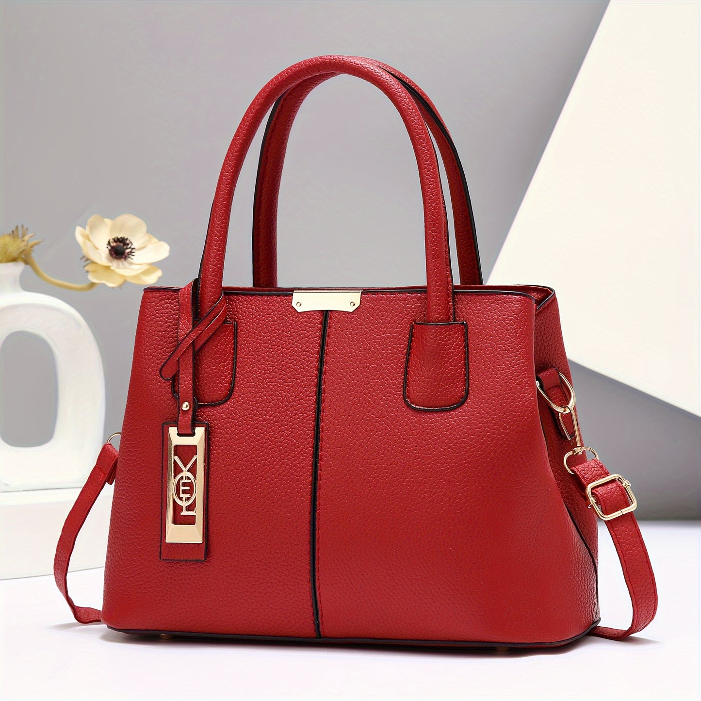 Elegant Faux Leather Tote Bag for Women, Large Capacity Shoulder & Crossbody Handbag