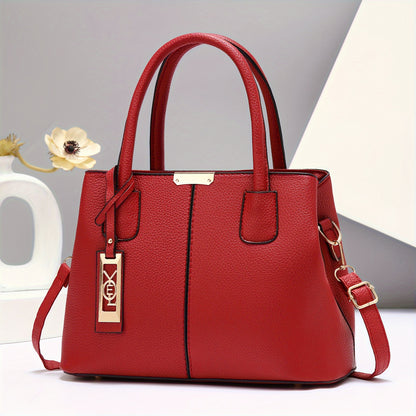 Elegant Faux Leather Tote Bag for Women, Large Capacity Shoulder & Crossbody Handbag