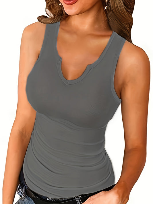 Plus Size V-Neck Tank Top - Super Soft High Stretch Polyester Fabric, Sleeveless Casual Solid Color Vest for Spring, Summer, and Fall - Comfortable, Breathable, and Easy to Wear