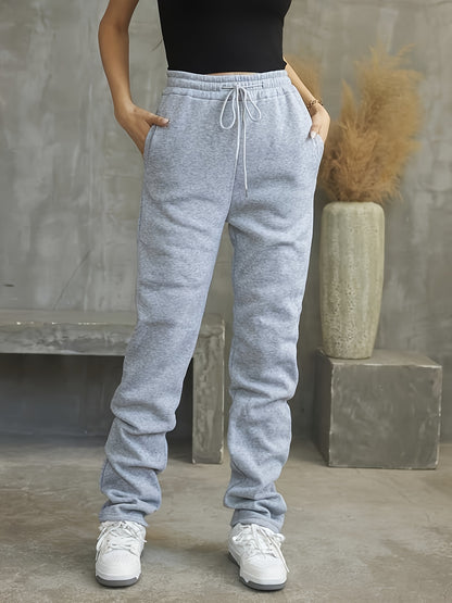 Plus Size Cozy Sweatpants - Soft Solid Fleece, High Rise, Elastic Drawstring, Straight Leg