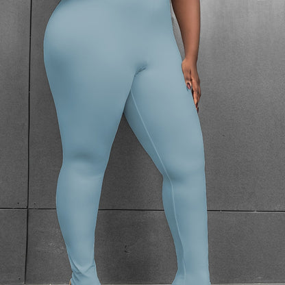 Plus Size Basic Leggings, Solid Elastic High Rise High Stretch