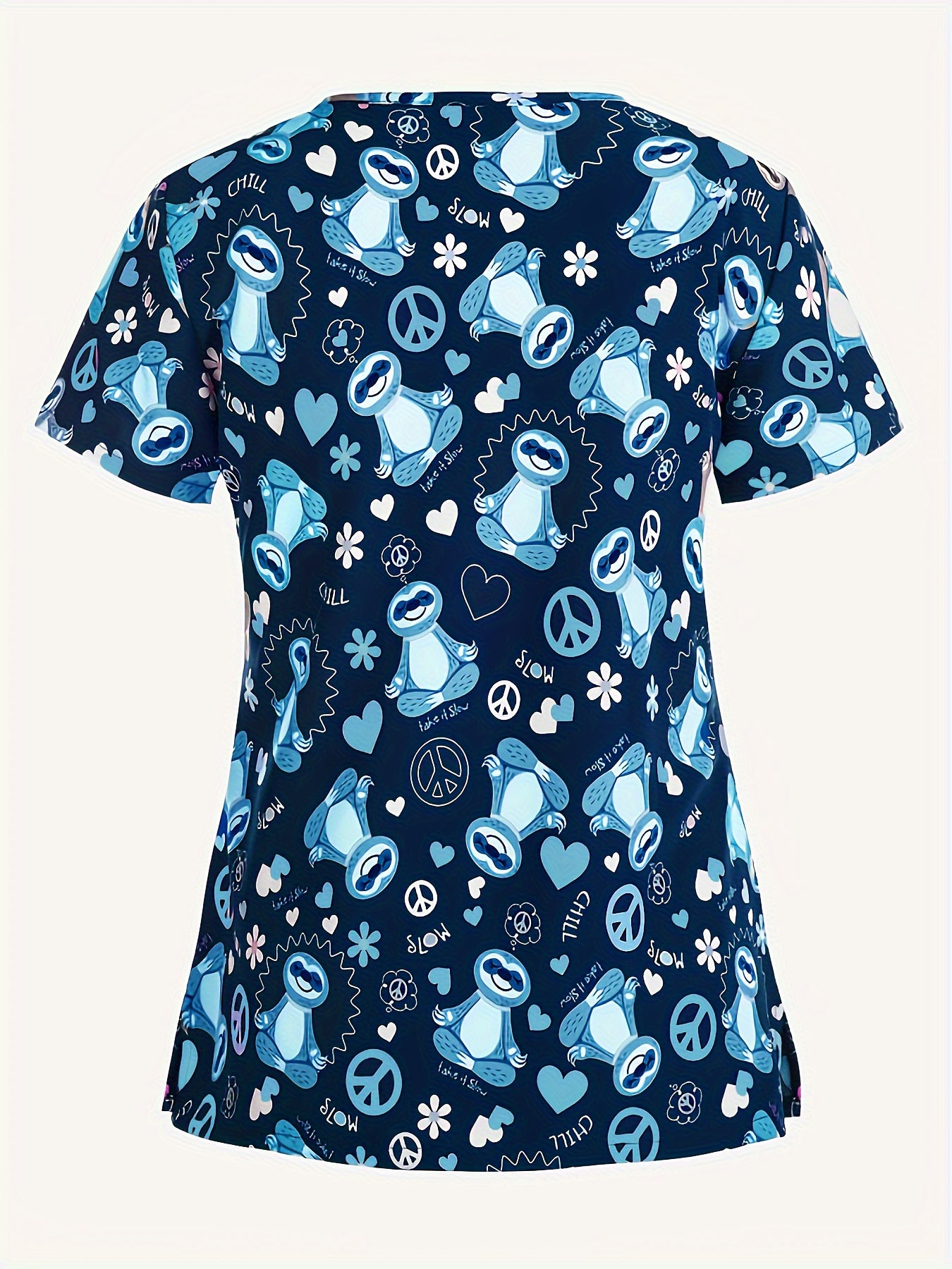 Sloth Print V-Neck Comfort Scrub Top - Soft, Breathable, and Functional Healthcare Uniform for Women - Perfect for Hospital, Dental Office, and Medical Professionals